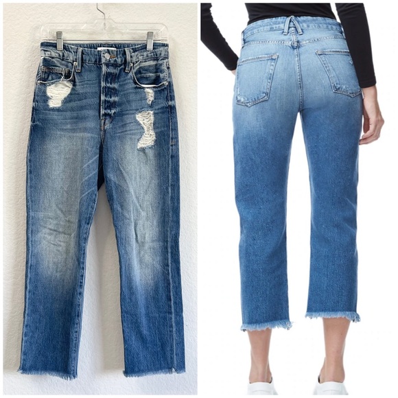 Good American Good Cuts High Rise Slim Boyfriend Jean Distressed Size 0/ 25